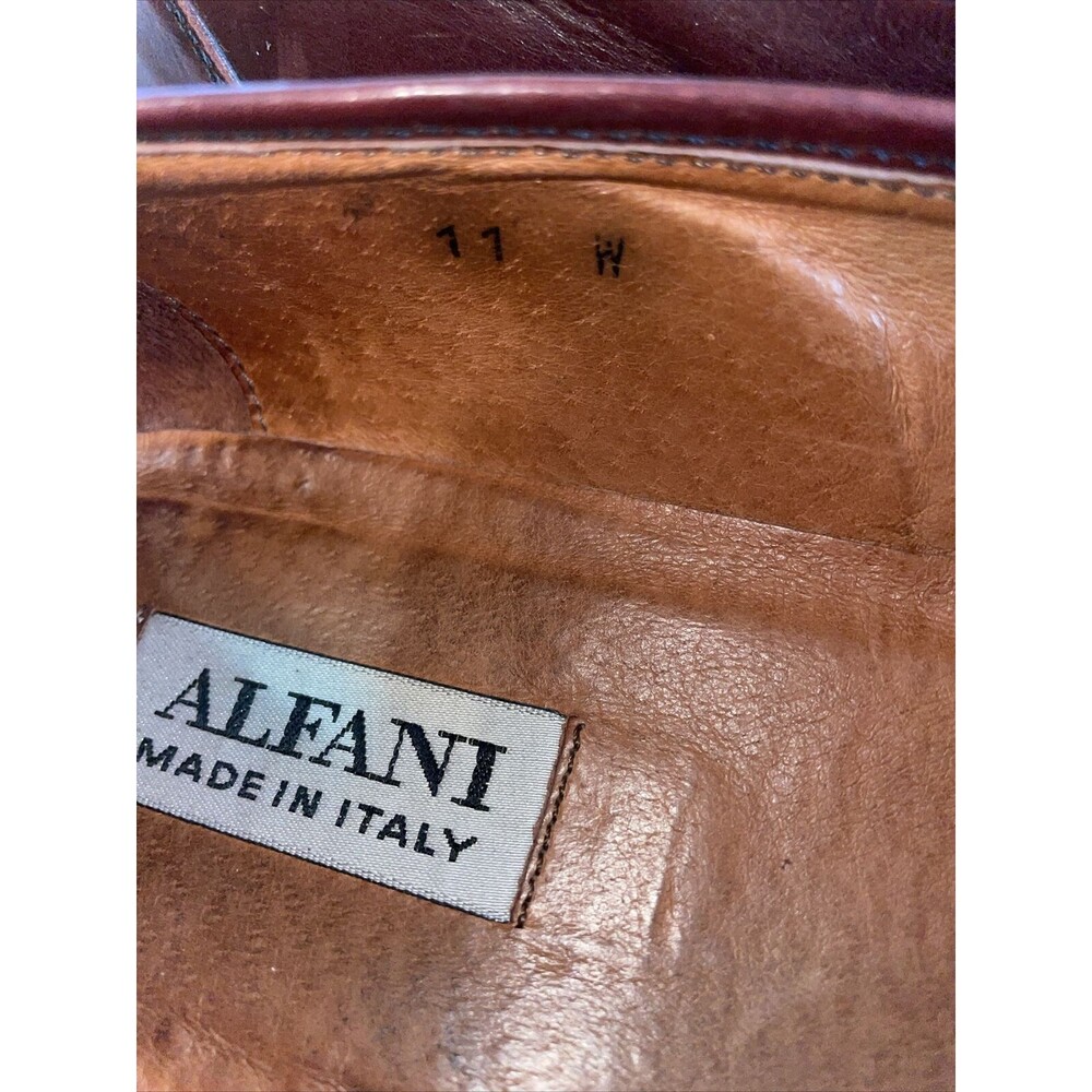 Alfani Italy Dress Loafers Men’s Size 11 W Brown Leather Tassels Block Heels - Picture 3 of 13